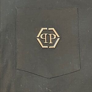 Philipp Plein Black button down shirt with Metal PP Emblem